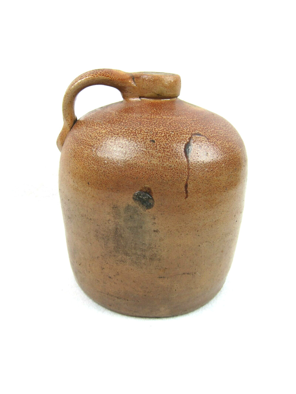 Antique 1880s-1900 Stoneware Jug Crock Handmade Brown Handle Cork Stopper RARE